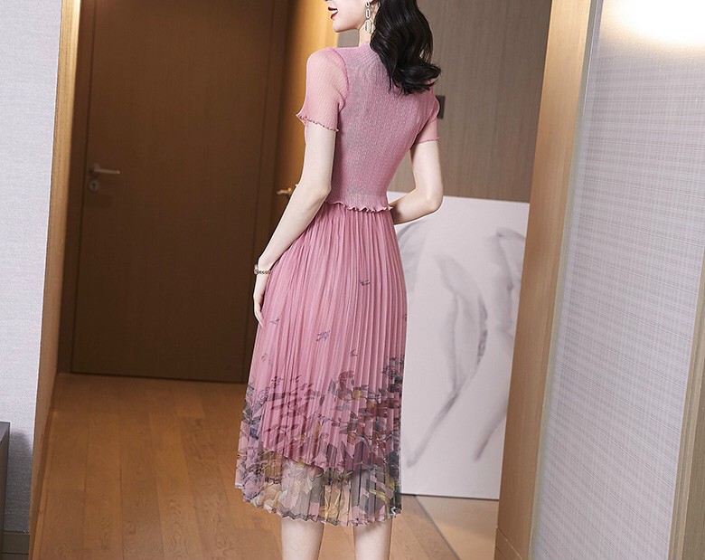 Đầm Lụa dập Ly Họa Tiết Cao Cấp - HN874